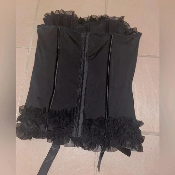 TORRID Womens Size 1 Black Lace Ruffle Corset Strapless Hook & Eye Closure Boned - Picture 11 of 16